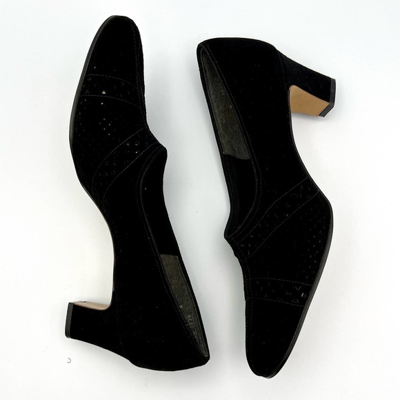Adore's Womens Die-Cut Heels size 7 Black Suede Leather Chunky Heel Victorian - Picture 7 of 11